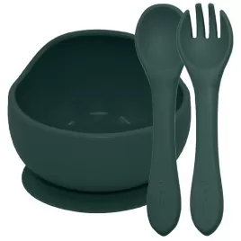 PETITE&MARS Set jedálenský silikónový TAKE&MATCH 2 ks miska + príbor 6m+