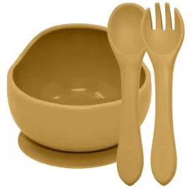 PETITE&MARS Set jedálenský silikónový TAKE&MATCH 2 ks miska + príbor 6m+