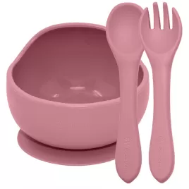 PETITE&MARS Set jedálenský silikónový TAKE&MATCH 2 ks miska + príbor 6m+