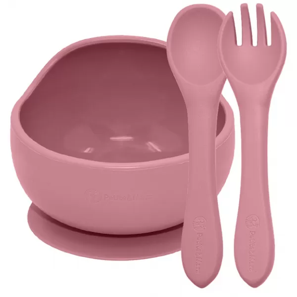 PETITE&MARS Set jedálenský silikónový TAKE&MATCH 2 ks miska + príbor 6m+