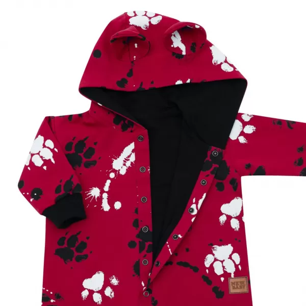 New Baby Dojčenský bavlnený overal s kapucňou a uškami labka modrý