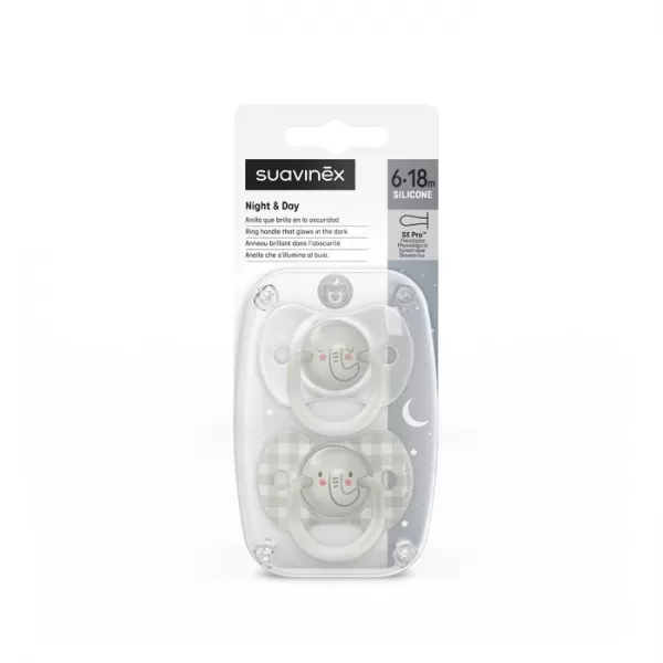SUAVINEX Cumlík DEŇ&NOC fyziologický silikón 6-18 m - 2 ks