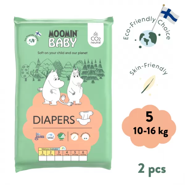 Moomin Baby 5 Maxi+ 10–16 kg (2 ks), ekologické plienky