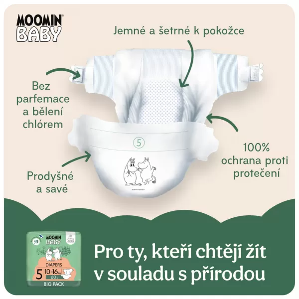 Moomin Baby 5 Maxi+ 10–16 kg (2 ks), ekologické plienky